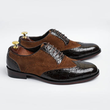 Windsor - Suede Dark Brown & Black Croc