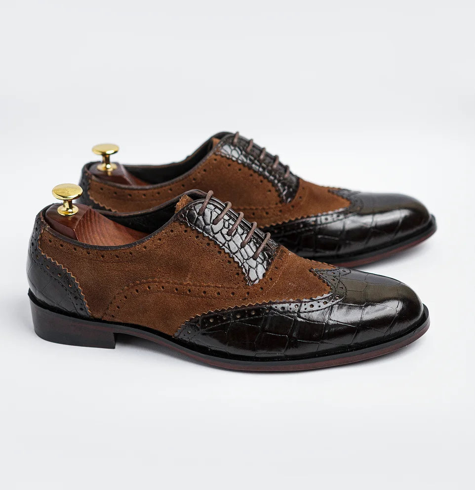Windsor - Suede Dark Brown & Black Croc