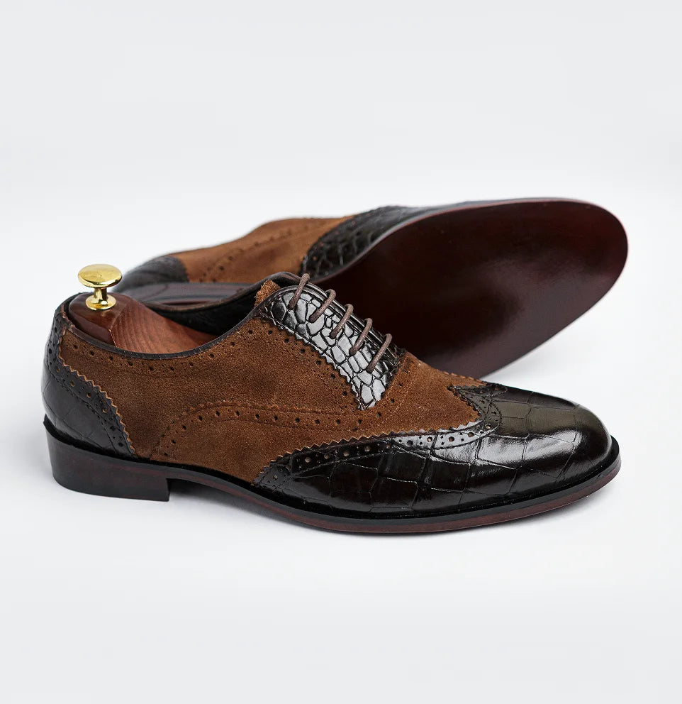 Windsor - Suede Dark Brown & Black Croc