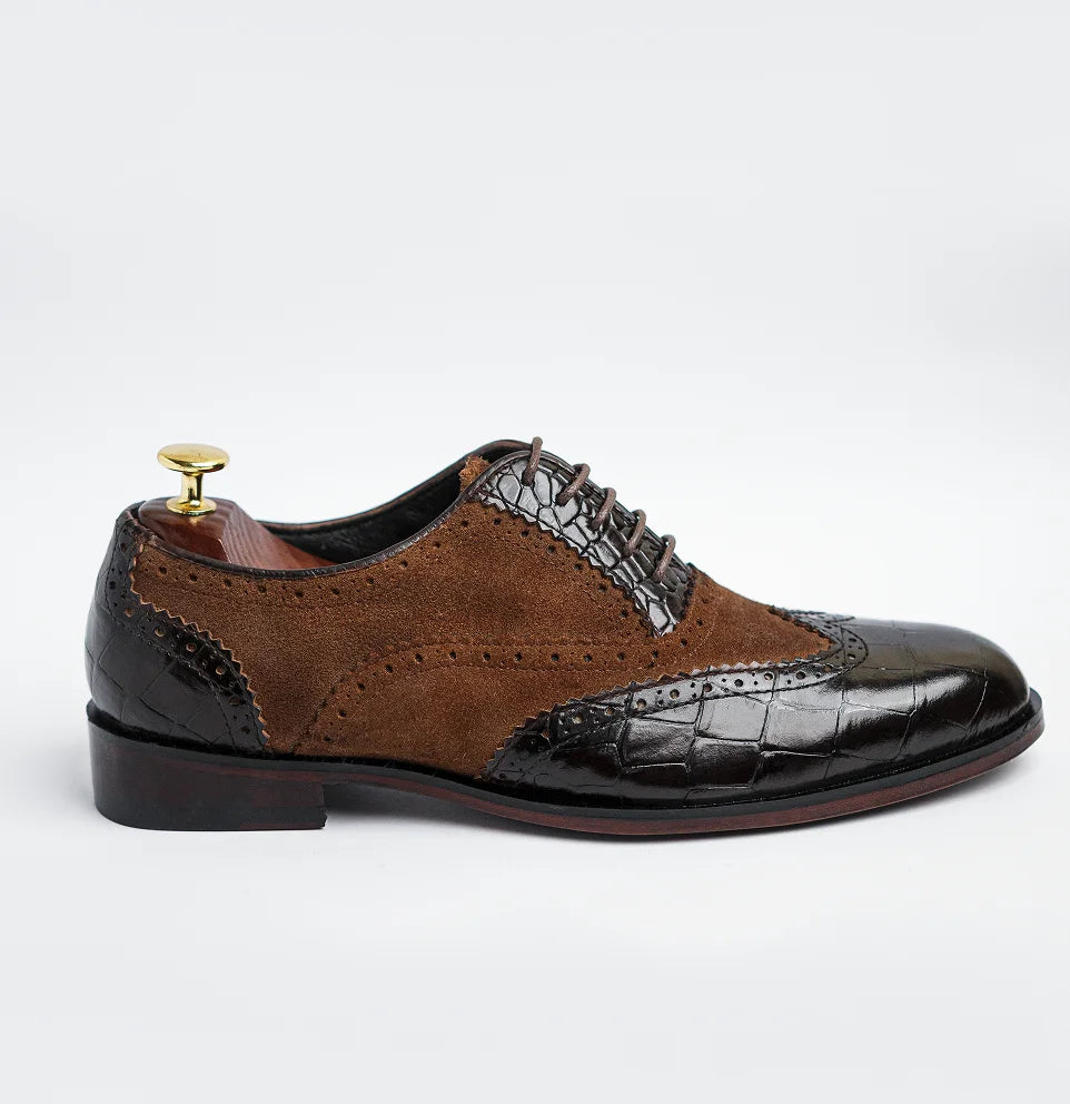Windsor - Suede Dark Brown & Black Croc