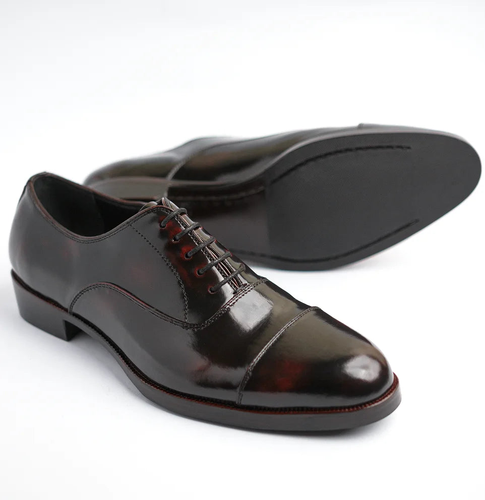 Regent Tan Burgundy handcrafted leather Oxford shoes side angle